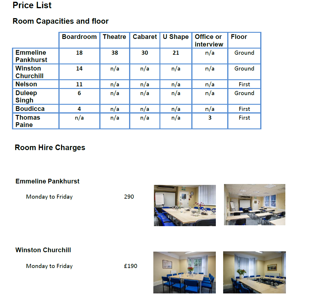 Pricelist page 1